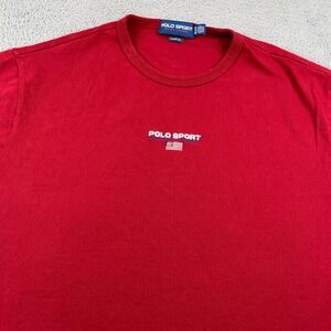 Polo Sport Ralph Lauren T Shirt Mens 2XL Red Classic Fit Logo USA Flag Retro